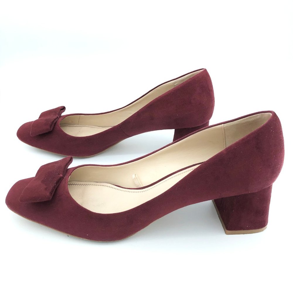 ZARA Collection Burgundy Suede Bow Block Heel Pump - Picture 6 of 12